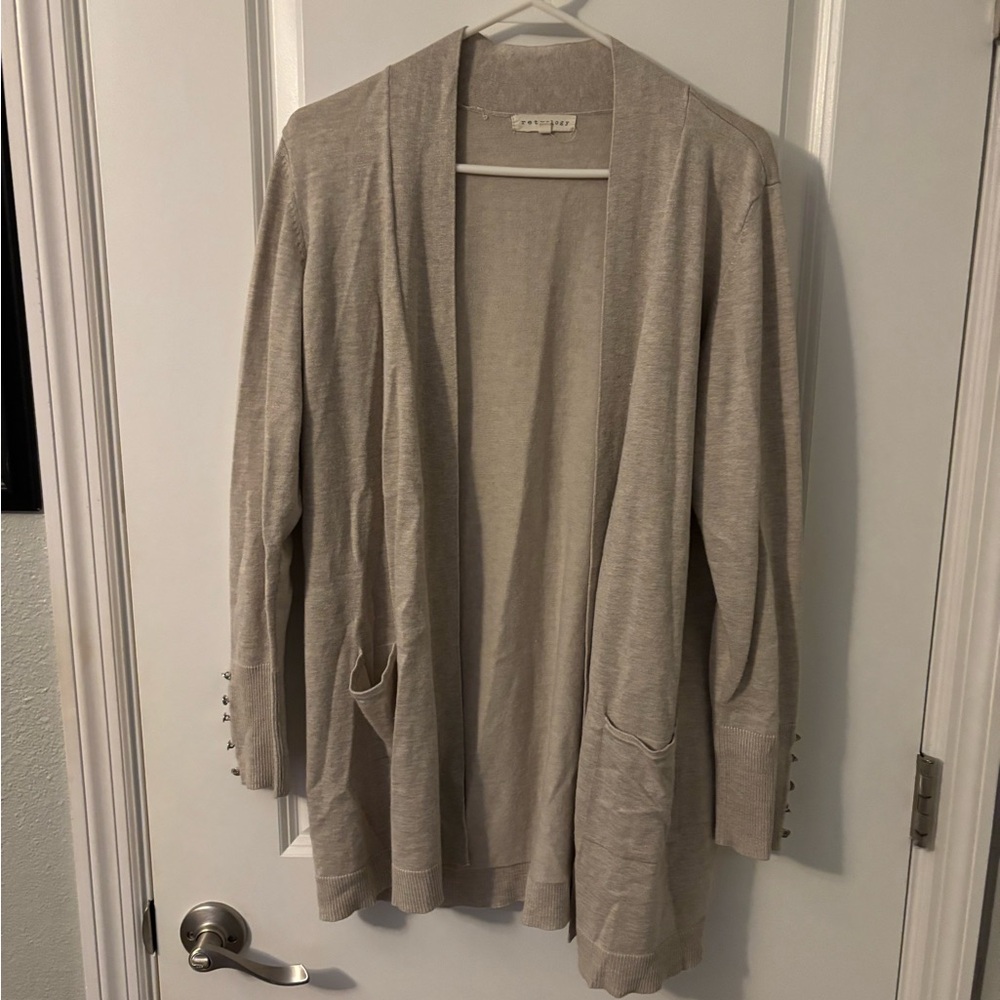 Beige Open Front Sweater by Grace & Lace